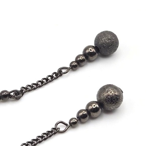 Gunmetal Gray Hematite Beaded Chain Dangle Earrings Dark Metallic Minimalist - Picture 3 of 4